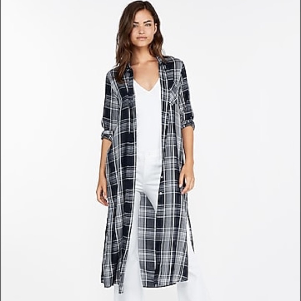Express Navy & White Plaid Duster